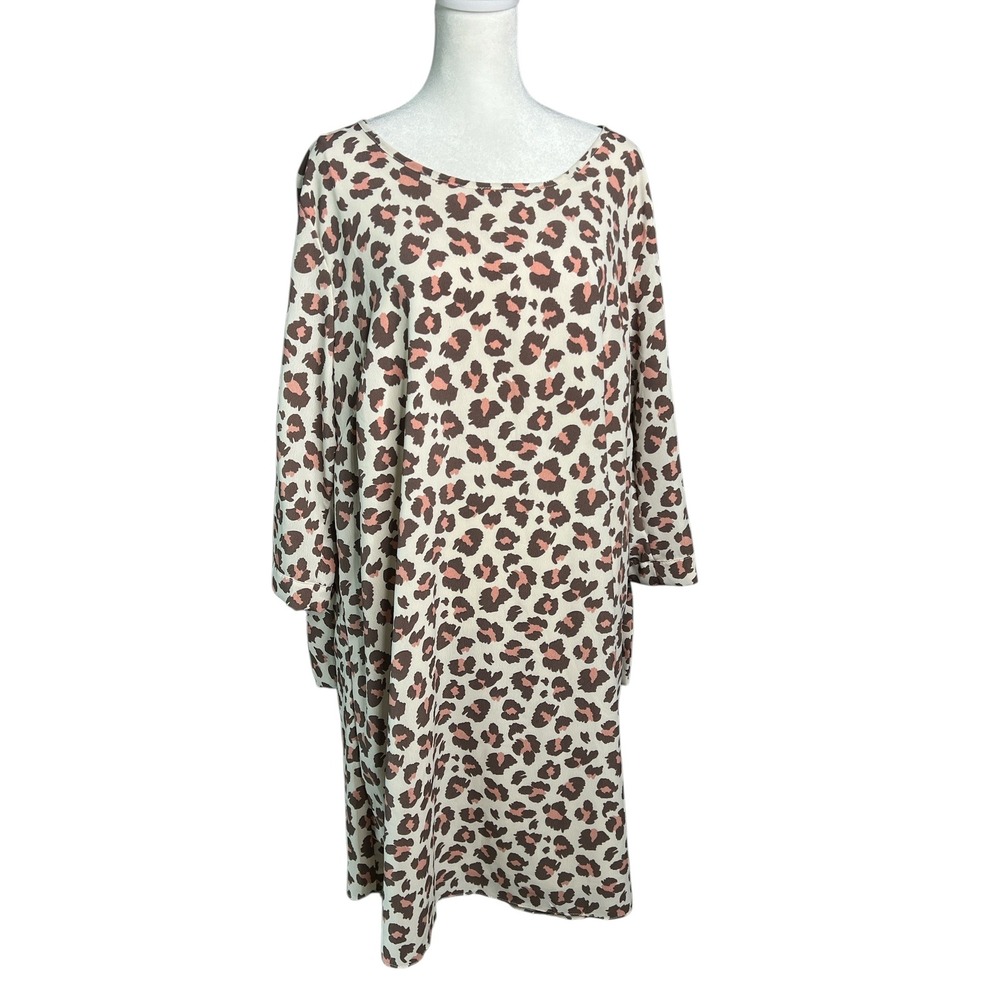 Leopard Print Dress‎ Long Sleeve Tie Cuff Casual Tunic Dress 16/18